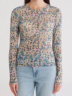 NWOT Sheer Floral Long-Sleeve Top in Multi Floral